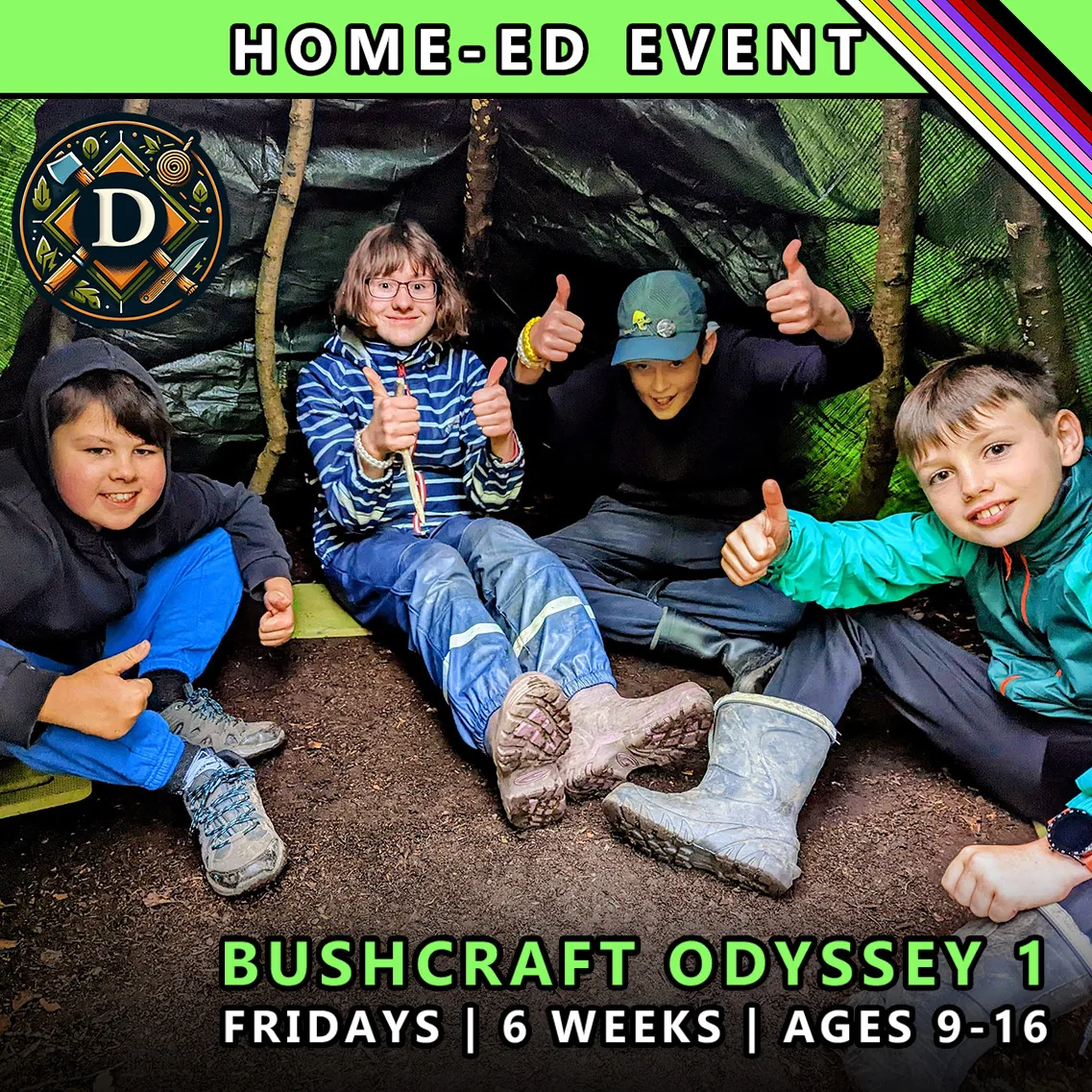 Bushcraft odyssey Friday course for home-ed children at TRIBE Course D with honours