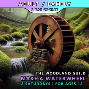 The woodland guild make a waterwheel for families and adults aged 12 and up